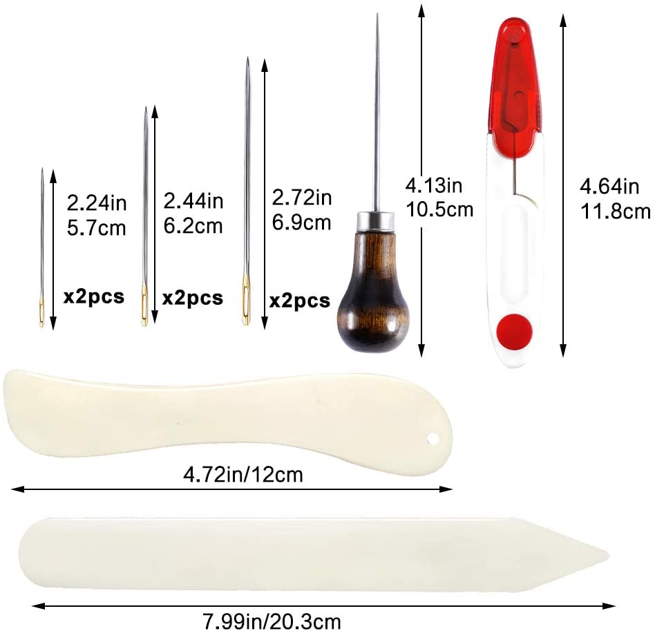 Lmdz 6 Kleur Gewaxt Draad Met 3 Maten Grote Eye Naalden, Schaar, Priem, bone Map Voor Leer Stiksels Lederen Naaien