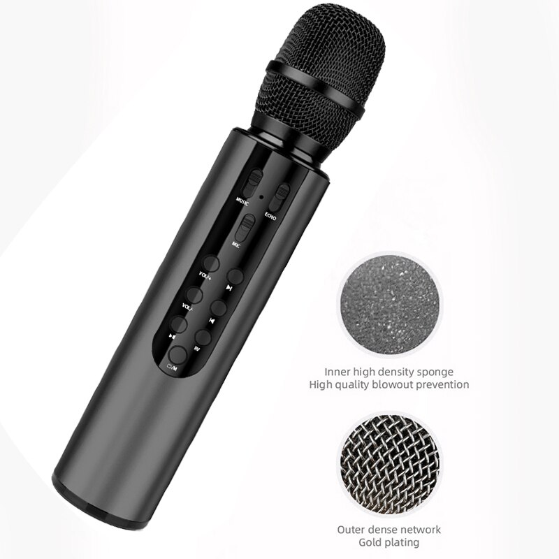 Wireless Microphone Dual Speaker Condenser Bluetooth Karaoke Speaker Microphone for Karaoke/Singing/Church/Speech Black