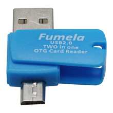 2 in 1 USB 2.0 en TF/Micro Female naar Micro USB Male OTG Kaartlezer Adapter Blauw