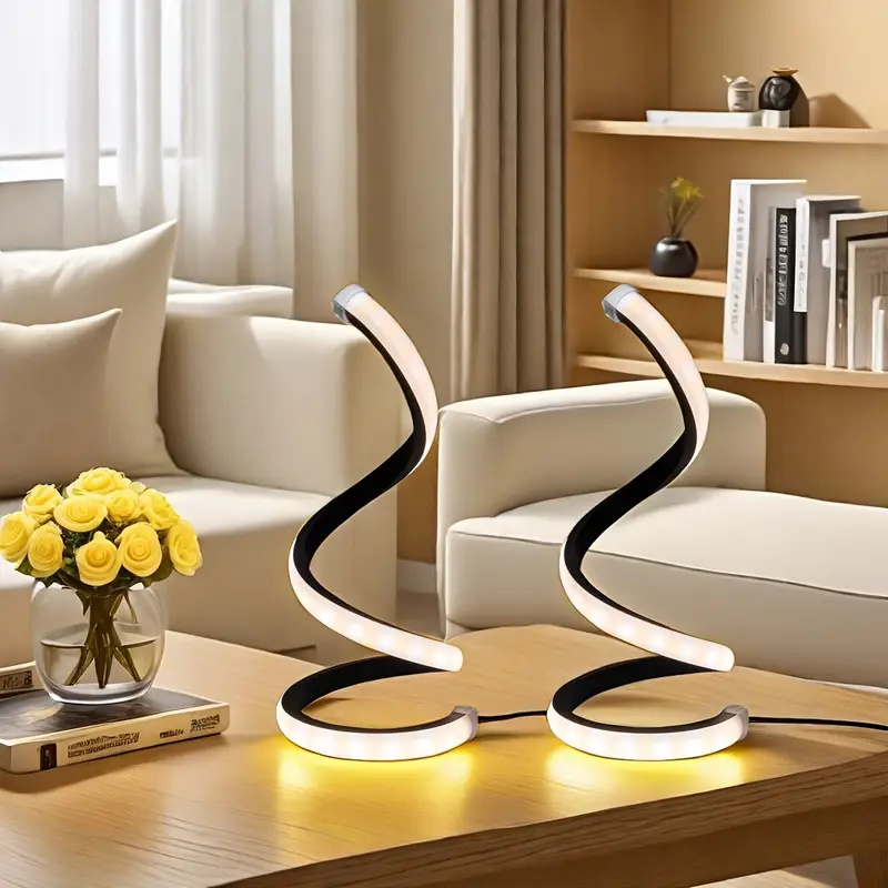 Eine spiralförmige, bodenlose Schreibtischlampe, USB-Netzteil – dreifarbiges Licht, geeignet für Schlafzimmer-Studiencafé