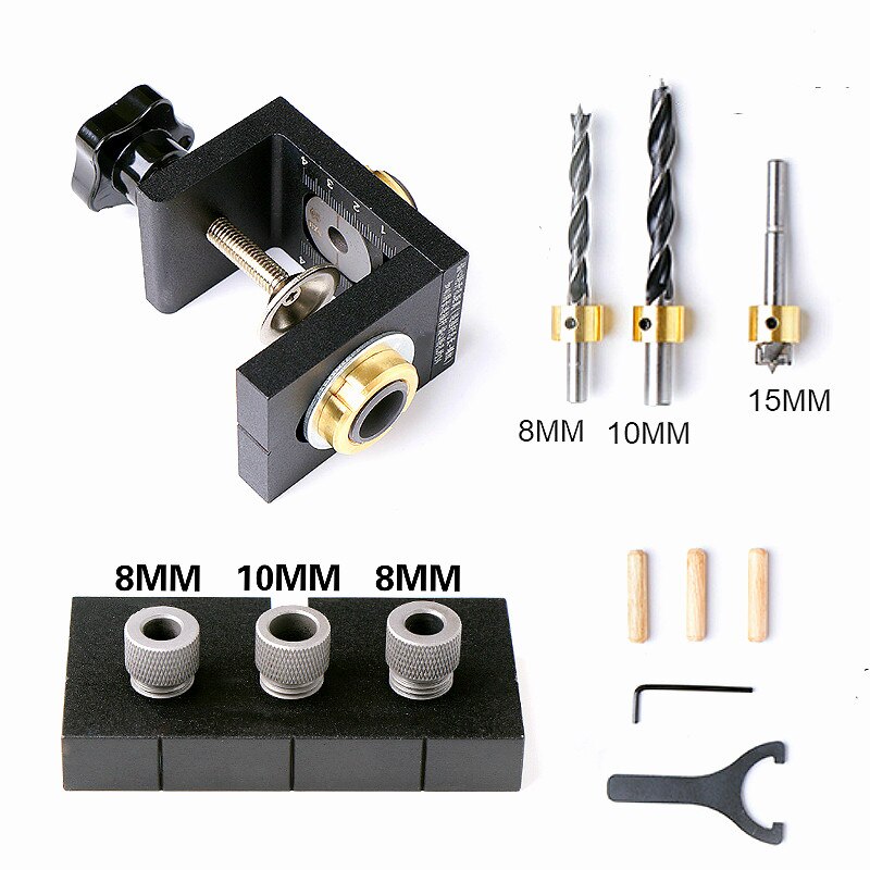 Træbearbejdning bore guide dyvel hul bore guide jig bore locator kit tømrer positioneringsværktøj m/ trinborebits