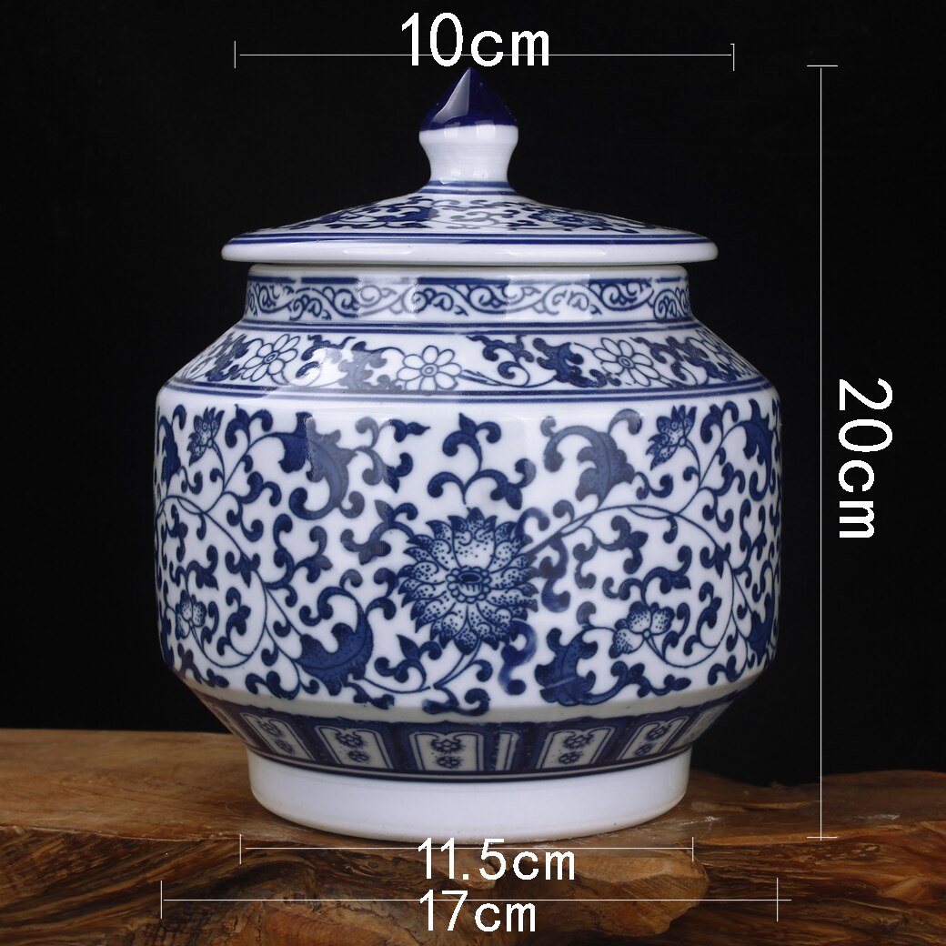 Håndværk keramiske vaser runde opbevaringskrukke te caddy klassisk malet blå og hvid porcelæn bordplade vase vintage hjem indretning: -en