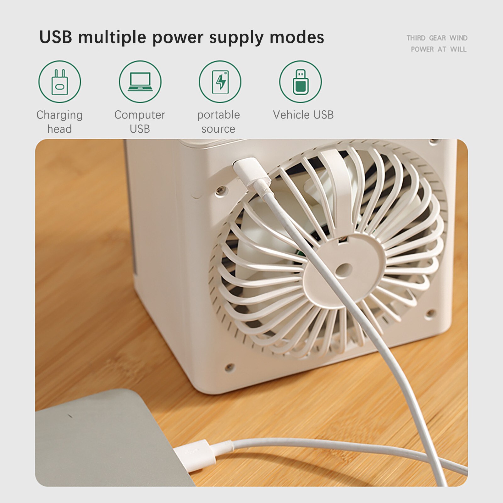 Desktop Humidification Air Cooler USB Portable Mechanical Air Conditioning Fan 270ML Water Tank Capacity 2000mAh Battery Gadgets