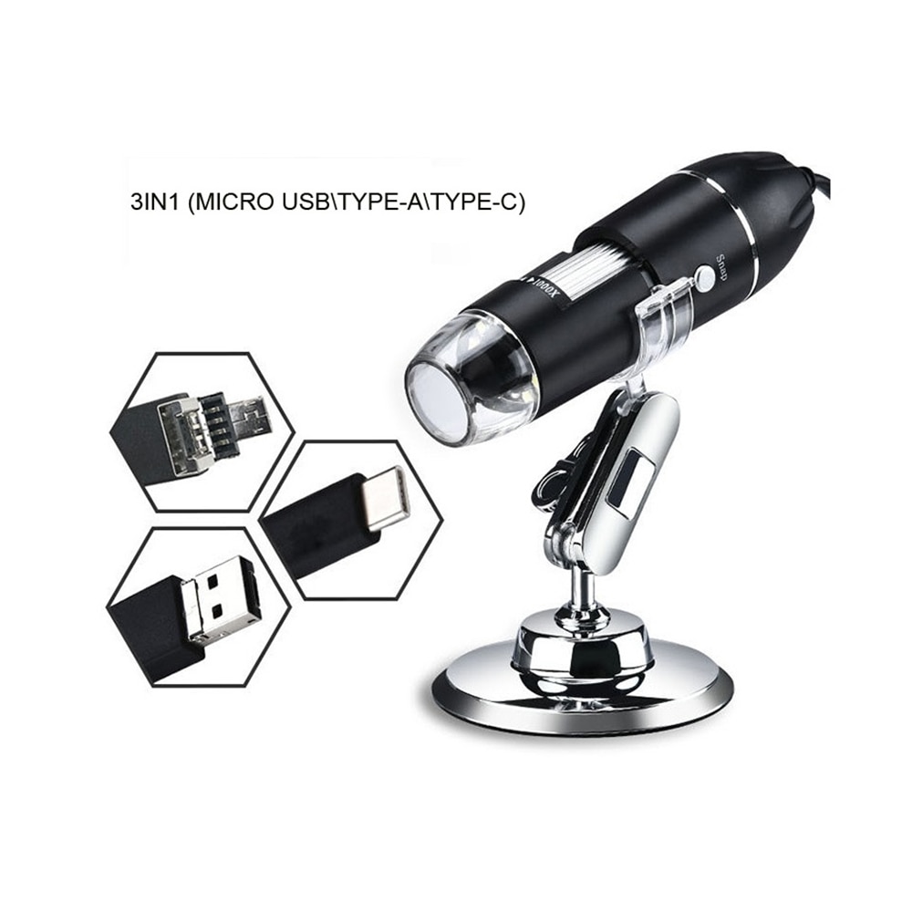 1600X USB Digital Microscope Electronic Microscope Camera Endoscope 8 LED Magnifier Adjustable Magnification with Stand For PC