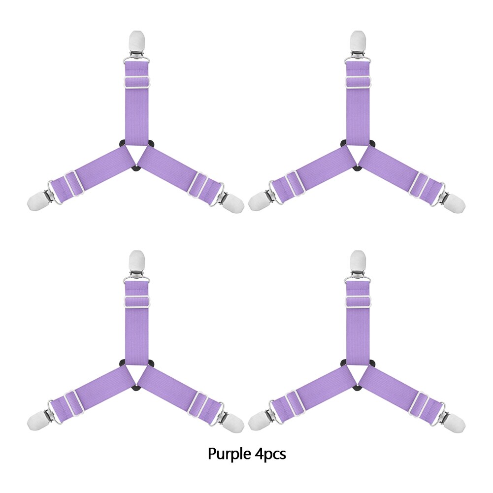 1/4Pcs Grippers Suspender Cord Clasps Adjustable Elastic Mattress Cover Adjustable Bed Sheet Fastener Strap Home Organize Gadget: Purple 4pcs