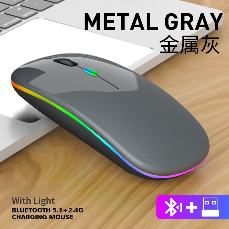 Dual-Mode Bluetooth 2.4G Wireless Mouse for Laptop Rechargeable Mouse Wireless Computer Silent Mause Mini Optical Mouse: BT 2.4G Grey