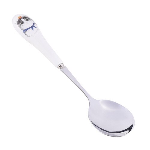 Stainless Steel Ceramic Spoon White Portable Pudding Dessert Fruit Spoons Household Cartoon Children's Soup Rice Spoon: cat