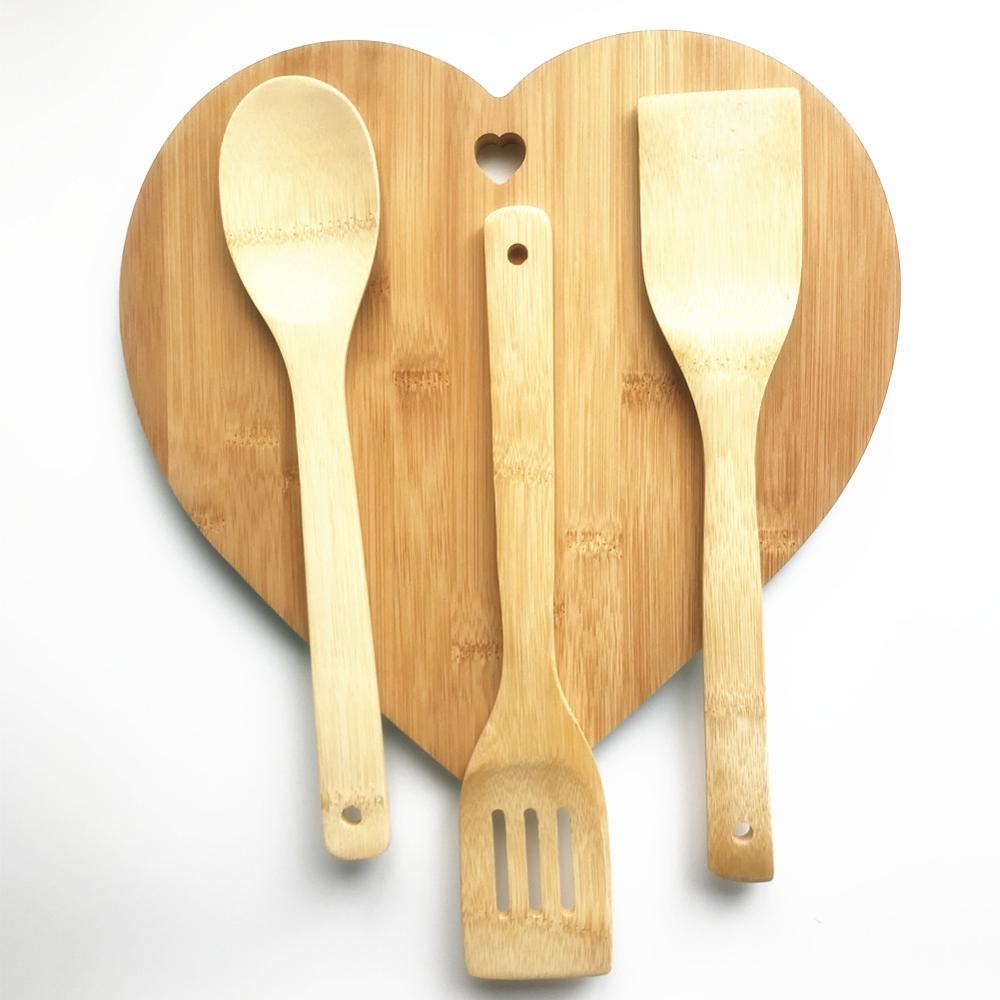Wood Cutting Board With Bamboo Kitchen Utensil Set