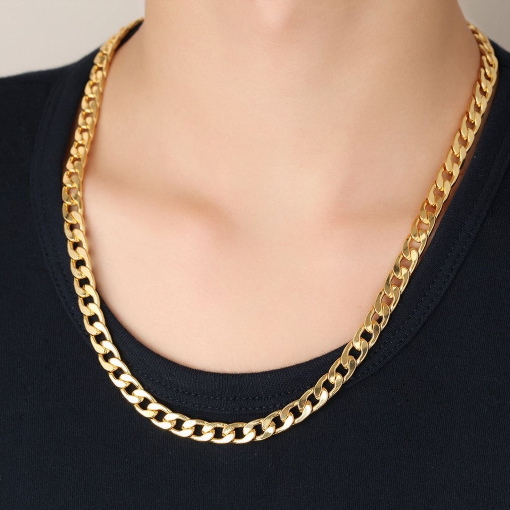 Punk Hip Link Golden Chain Rapper Men Necklaces Street Popular Metal Alloy Long Chain Decorative Jewelry