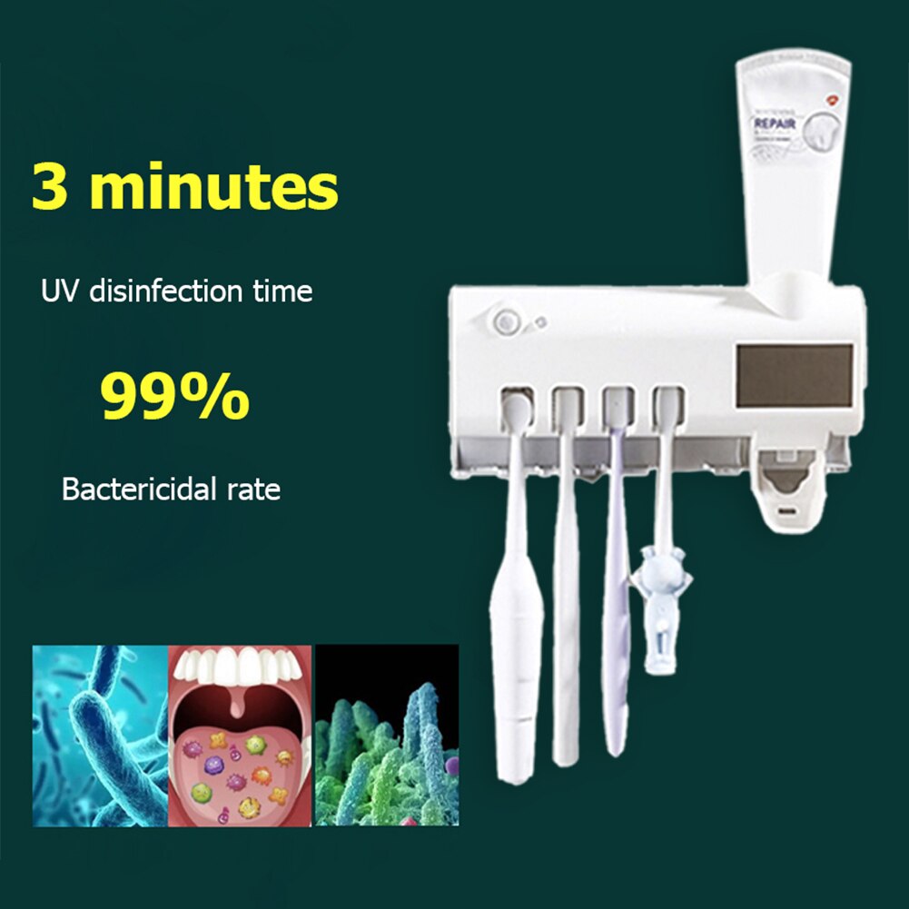 Solar Energy UV Toothbrush Disinfectant No need to Charge Brush Cleaning Storage Bathroom Toothpaste Dispenser Holder Sanitizer