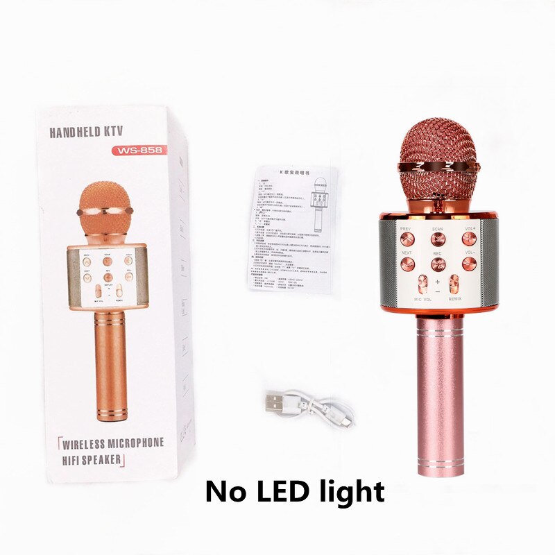 WS-858L Wireless Microphone with LED Light Support Card Wireless Bluetooth Microphone KTV Wireless Microphone: 858-rose gold