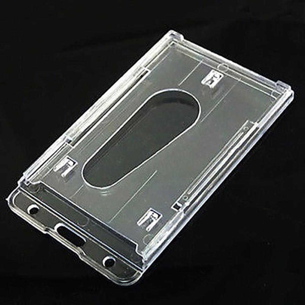 10x6cm Plastic Transparent Vertical Hard Double Side Business ID Card Holder