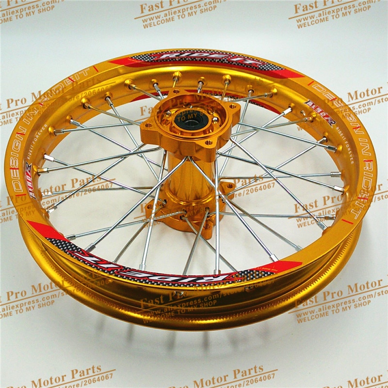 Jantes arrière 1.85x14 pouces en alliage d'aluminium | Jantes plaques de disque, moyeu en forme de en or, 14 "32 rayons, pour les pièces de rechange, pit bike