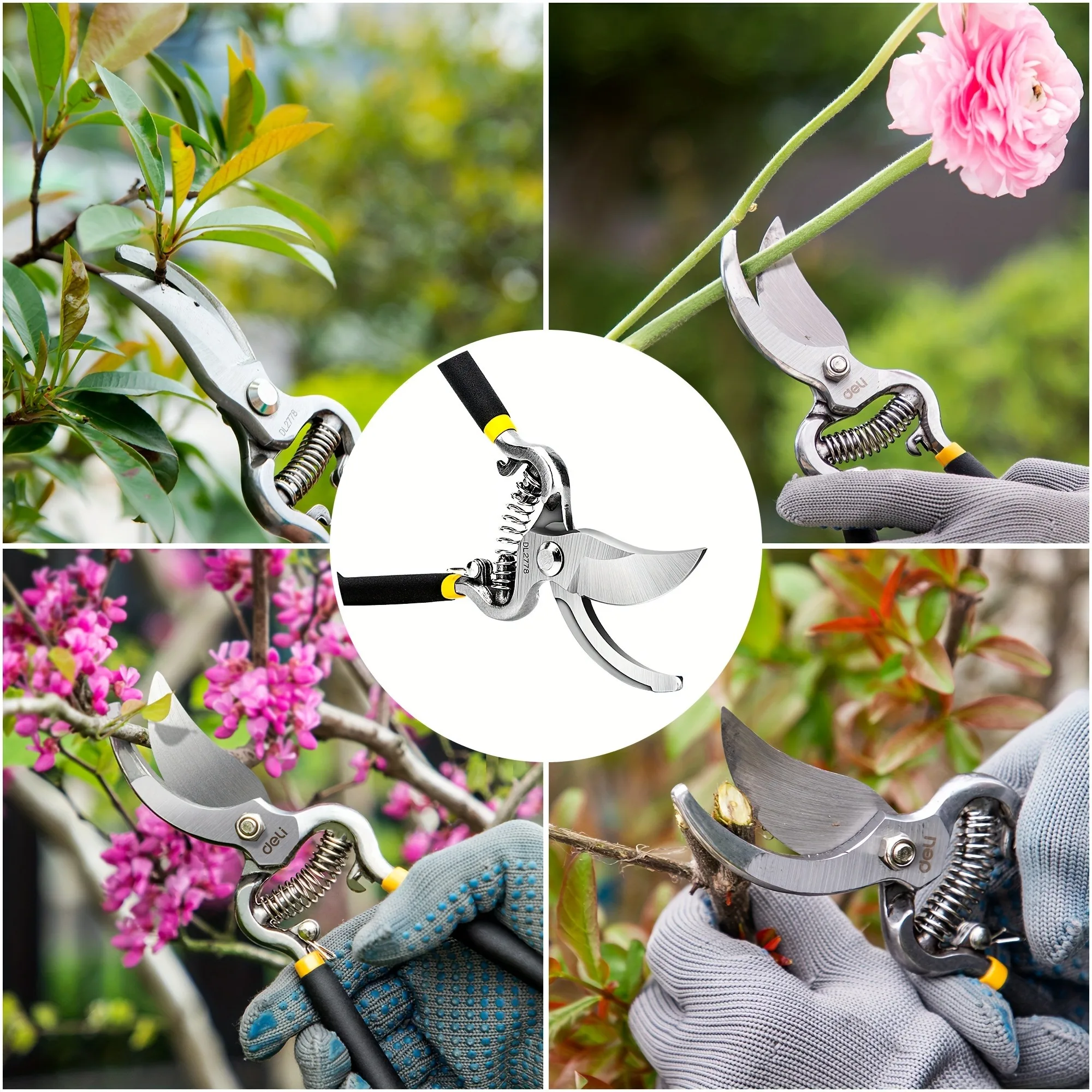 Deli Heavy Duty Steel Curved Blade Pruners, Garden Pruning Shears, 8" Gardening Hand Pruners Cutter Bush, Shrub & Hedge Clippers