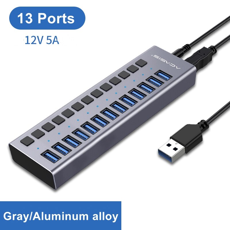 Acasis Multi-Ports Powered USB 3.0 HUB USB Extension with On/Off Switches 15V Adapter Support Splitter Computer Accessories