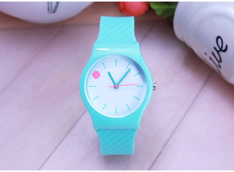 Nazeyt merk dameshorloge waterdicht quartzhorloge met klavertjevier wijzerplaat student kinderen jelly horloge dames siliconen polshorloge