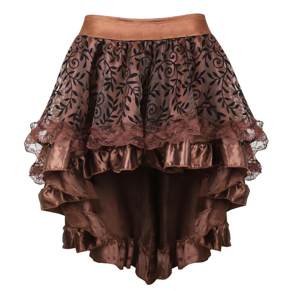 Vrouw Vintage Lace Up Rok Middeleeuwse Gotische Stijl Paleis Prinses Nobele Onregelmatige Hight Taille Ruche Rits Feestavond Rokken