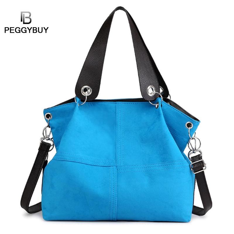 Top-handle Bags Mulheres Bolsa de Ombro Fêmea Sacola Grande Mensageiro Saco Crossbody para As Mulheres De Couro De Veludo Macio 2020 Bolsa femenina: Azul