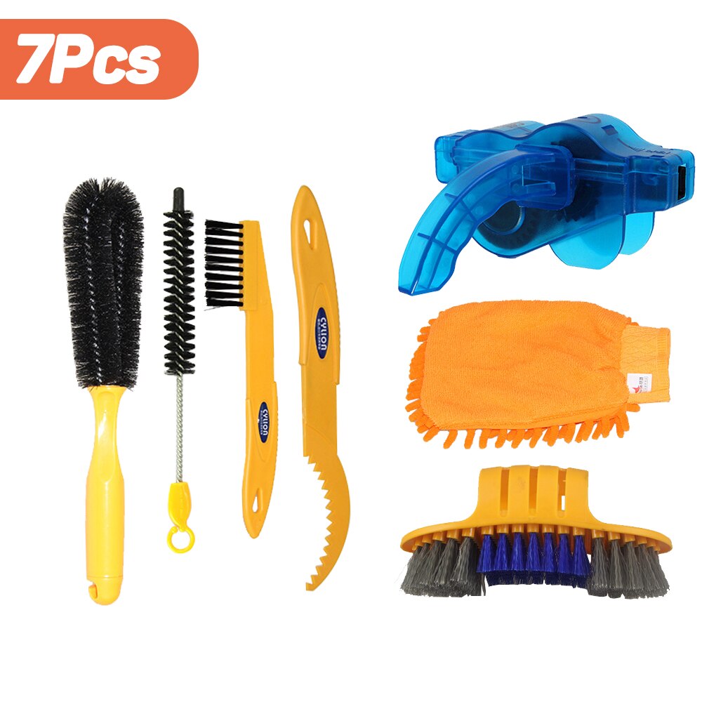 Bike Chain Cleaner Clean Machine Brushes Set Cycling Cleaning Kit Bicycle Brush Maintenance Tool for Mountain, Road, BMX, City: 7PCS Cleaning Set A