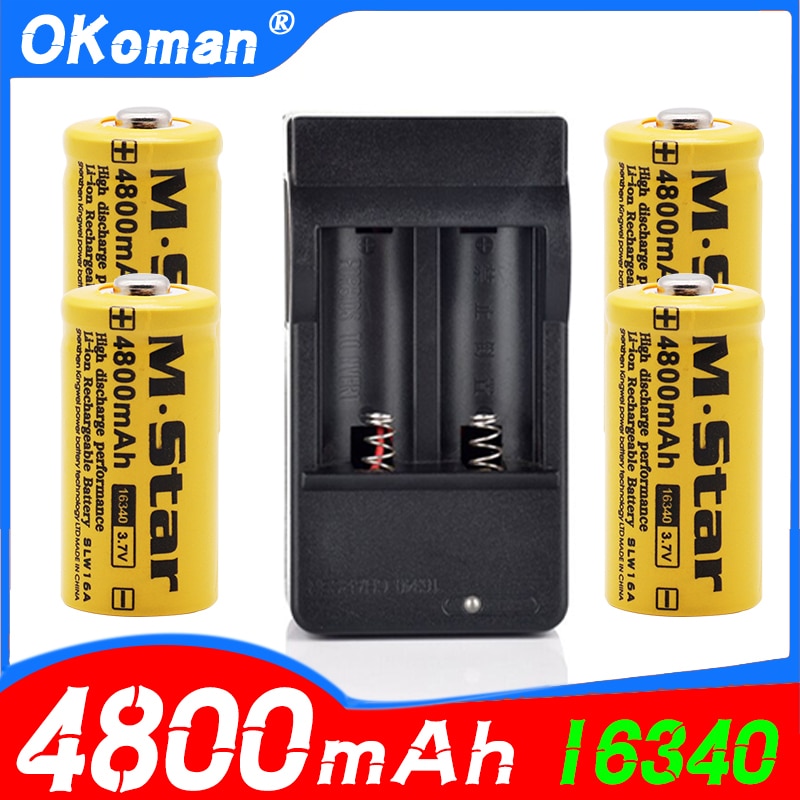 4800mAh Li-ion recargable de 3,7 V 16340 CR123A batería para linterna LED de cargador de pared para 16340 CR123A batería
