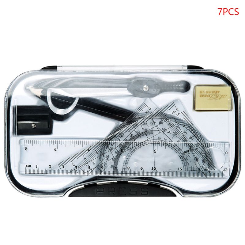 7pcs/set Math Geometry Protractor Drawing Compass Ruler Triangle Math Study Tool Kit School Supplies