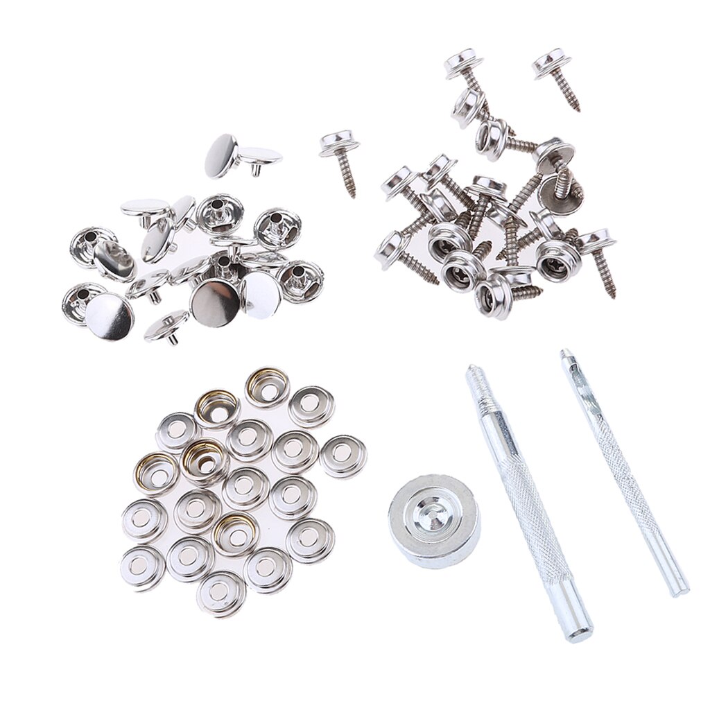 63Pcs Boat Marine Cover Fastener Snap 15mm Screw Kit W/ Installation Tool