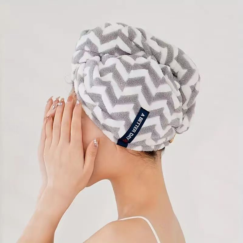 Serviette sèche pour cheveux en microfibre rayée, absorbante, douce au toucher, à séchage rapide, pour le bain, la plage et les voyages: GRIS