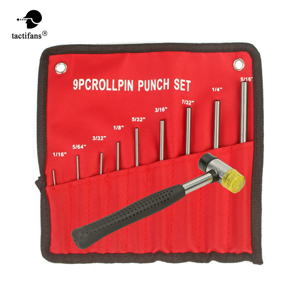 Roll Pins Punch Set Bolt Catch Double-Faced Soft Rubber Mallet Hammer Tool Kit 9-pcs Roll Pin Punch Sets