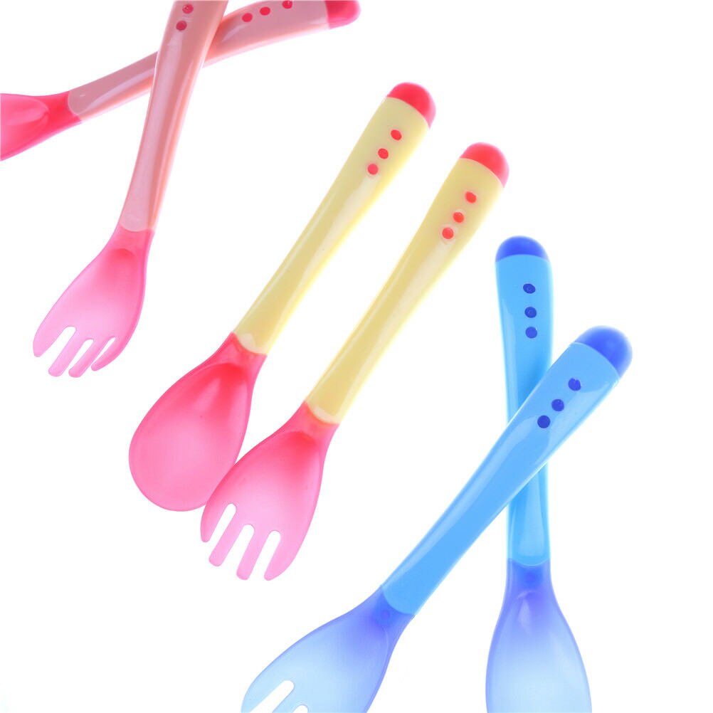 Cuchara y tenedor de silicona con sensor de temperatura, cubiertos de alimentación, 1 unidad