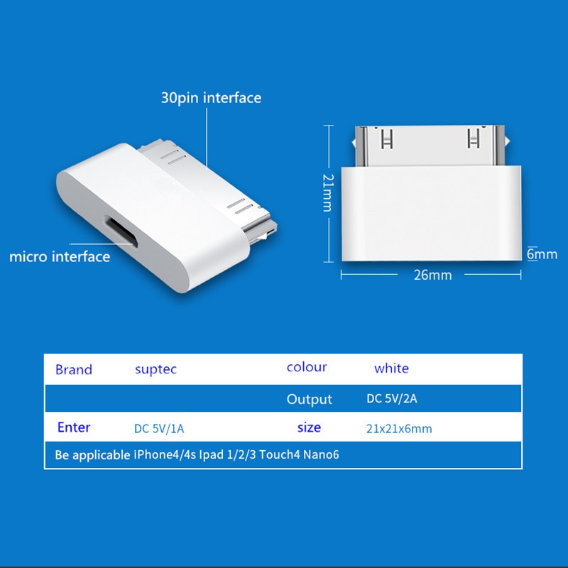 SUPTEC micro usb 30 pin female male connector adapter for apple iphone 4 4s 3gs ipod iphone4 iphone4s converter charging cable