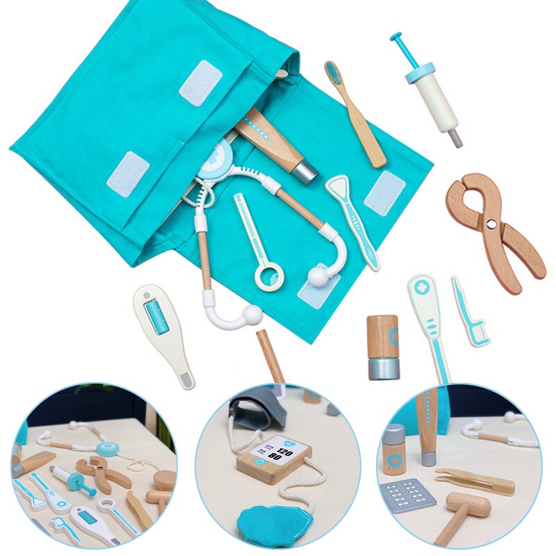 Kinderen Houten Doctor Case Rollenspel Pretend Speelgoed Set Stethoscoop Otoscoop En Tandheelkundige Spiegel Doctor Rollenspel