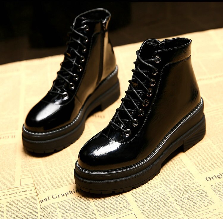 Storlek 35-40 ankel dam chelsea boots våren cool martin regnskor kvinna vinter höga klackar kvinnlig plattform päls boot: Svart med päls / 36
