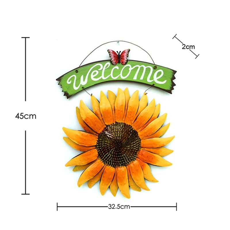 Garden Welcomeing Signs Metal Hanging Yard Art Decorative Outdoor Garden Signs Sunflower Outside Hand-Painted Decor