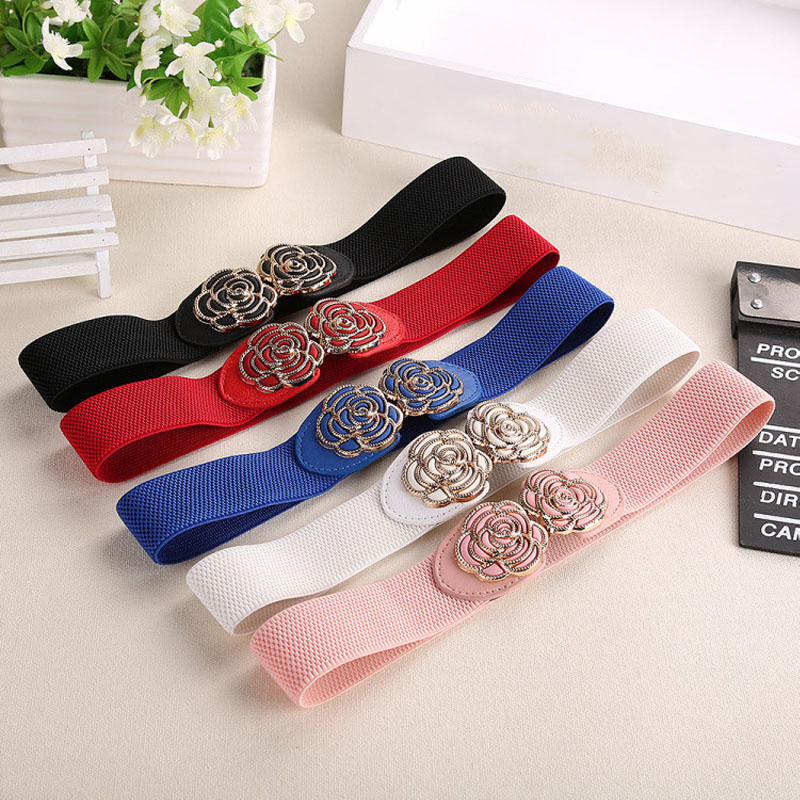 Frauen Breite Taille Gürtel Blume Elastische Schnalle Leder strecken modisch Korsett schnallen Bund Für Frauen