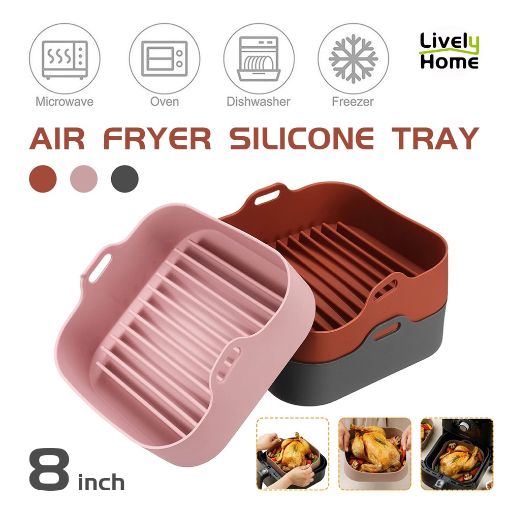 Air Fryer Silicone Baking Tray Pan Non-stick Oven Pot Insert Basket 8 inch Square Fried Food Dish Baking Air Fryer Accessories