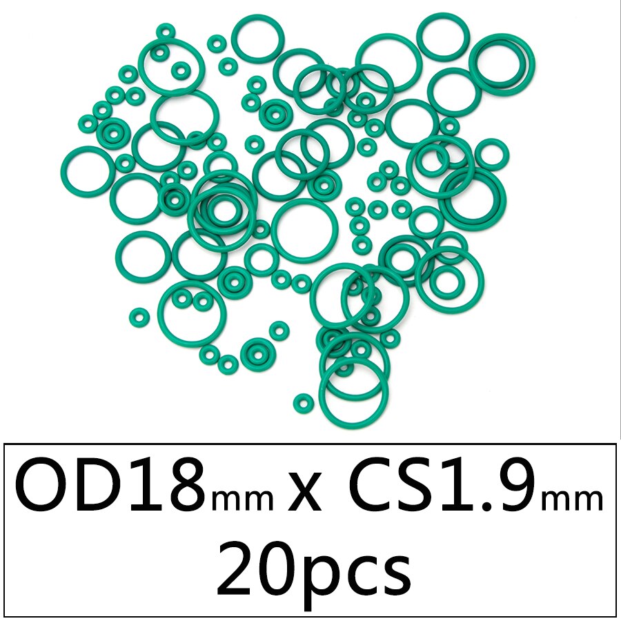 20Pcs Fluor Rubber Fkm Afdichting O-Ring Vervanging Od 6Mm-30Mm Cs 1.9Mm Groen seal O Ringen Pakking Washer Diy Accessoires S129: OD18mmxCS1.9mm 20pcs