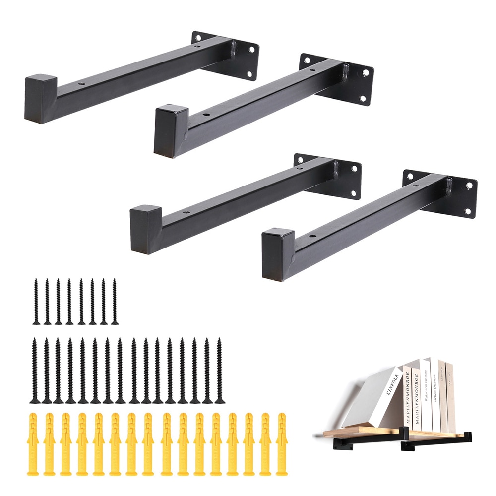 1/2/4pcs Black Industrial Iron Floating Bracket Heavy Duty Shelf Table Scaffold Board Wall Mounted Multifunctional Home Hardware