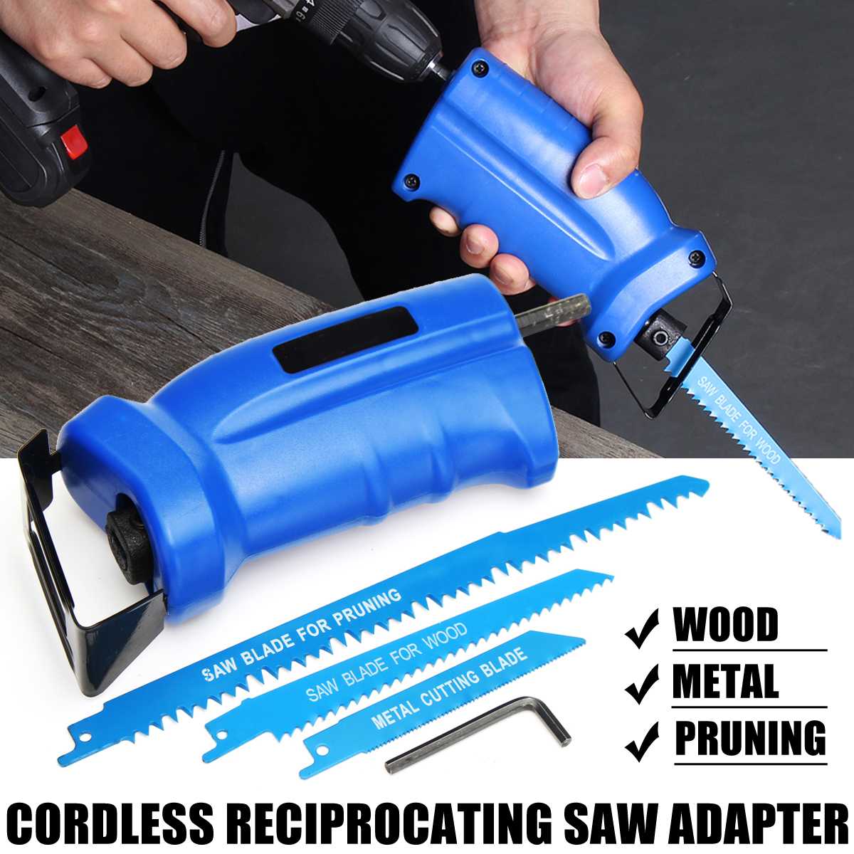 Reciprocating Saw Attachment Convert Adapter For Cordless Electric Power Drill Wood Metal Cutting Trimming Tool