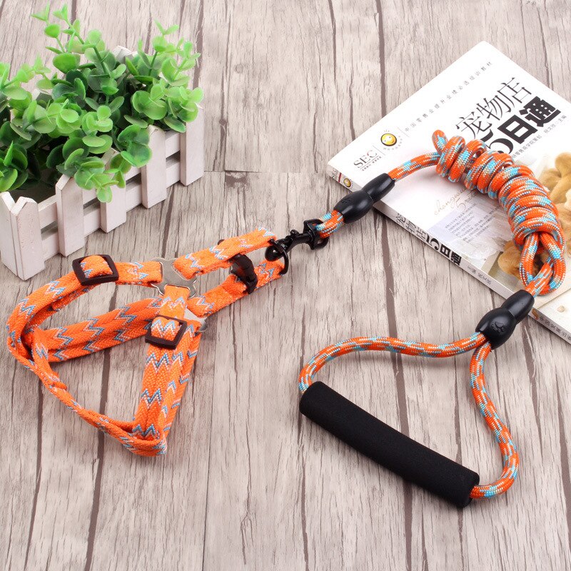 Pet Supplies Leash Set Dog Harness Nylon Pet Leash Chest Strap Foam Handle Safety Suitable For Large Medium Small Dogs: Orange / M