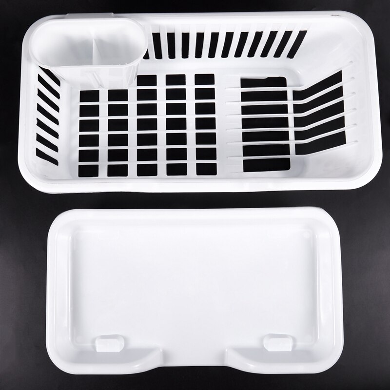 Kitchen Sink Dish Plate Utensil Drainer Drying Rack Holder Basket Organizer Tray, White