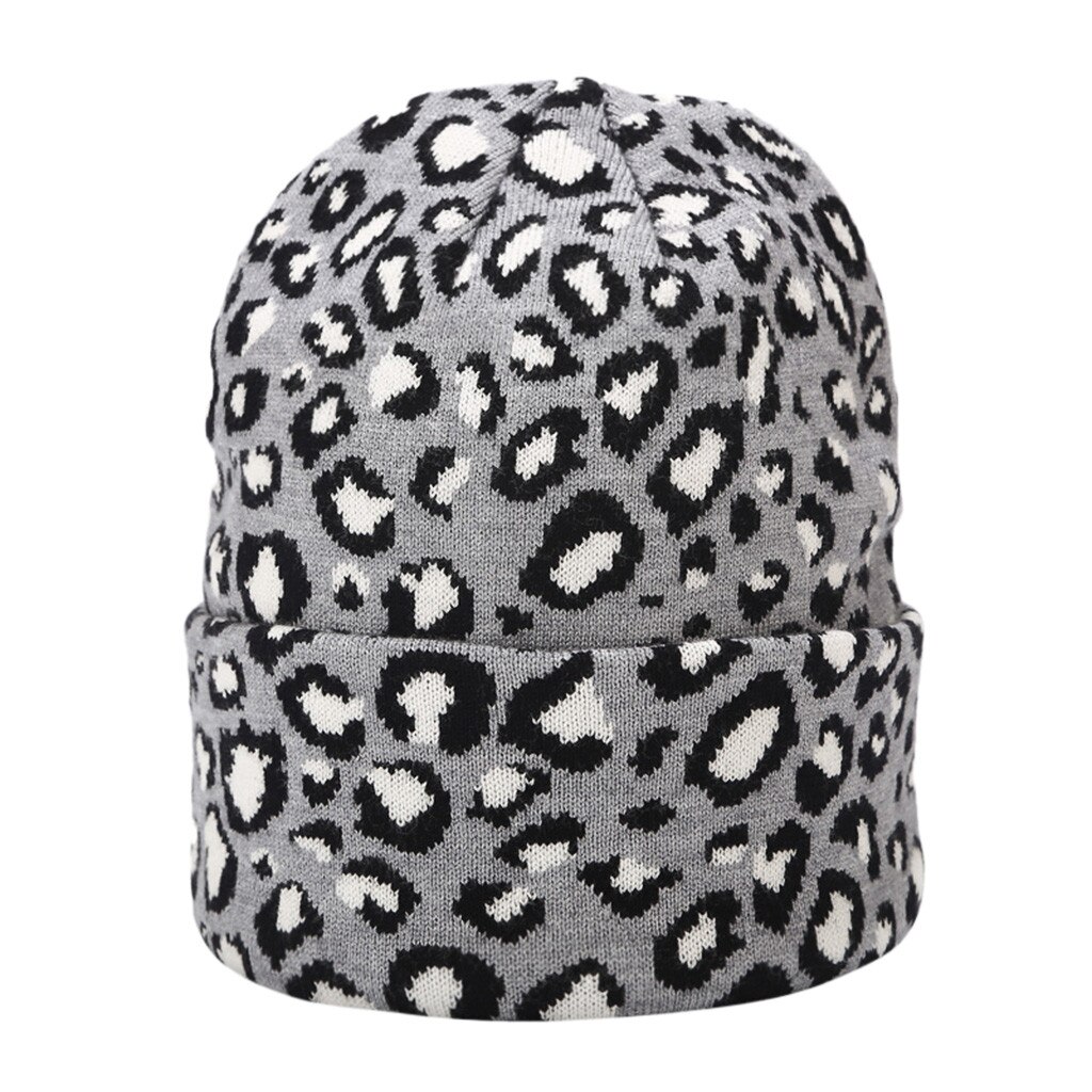 40#  wintermutsen dames luipaard trendy warme muts oversized dikke baggy rekbare slouchy skully hoed vrouwelijke hiphop mutsen hoeden: Grijs