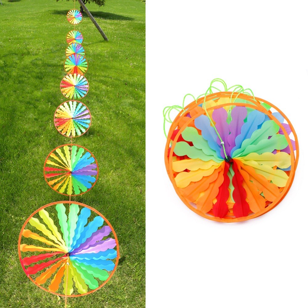 8Pcs/Set Wheel Rainbow Windmill Wind Spinner Whirligig Garden Home Lawn Yard Decor