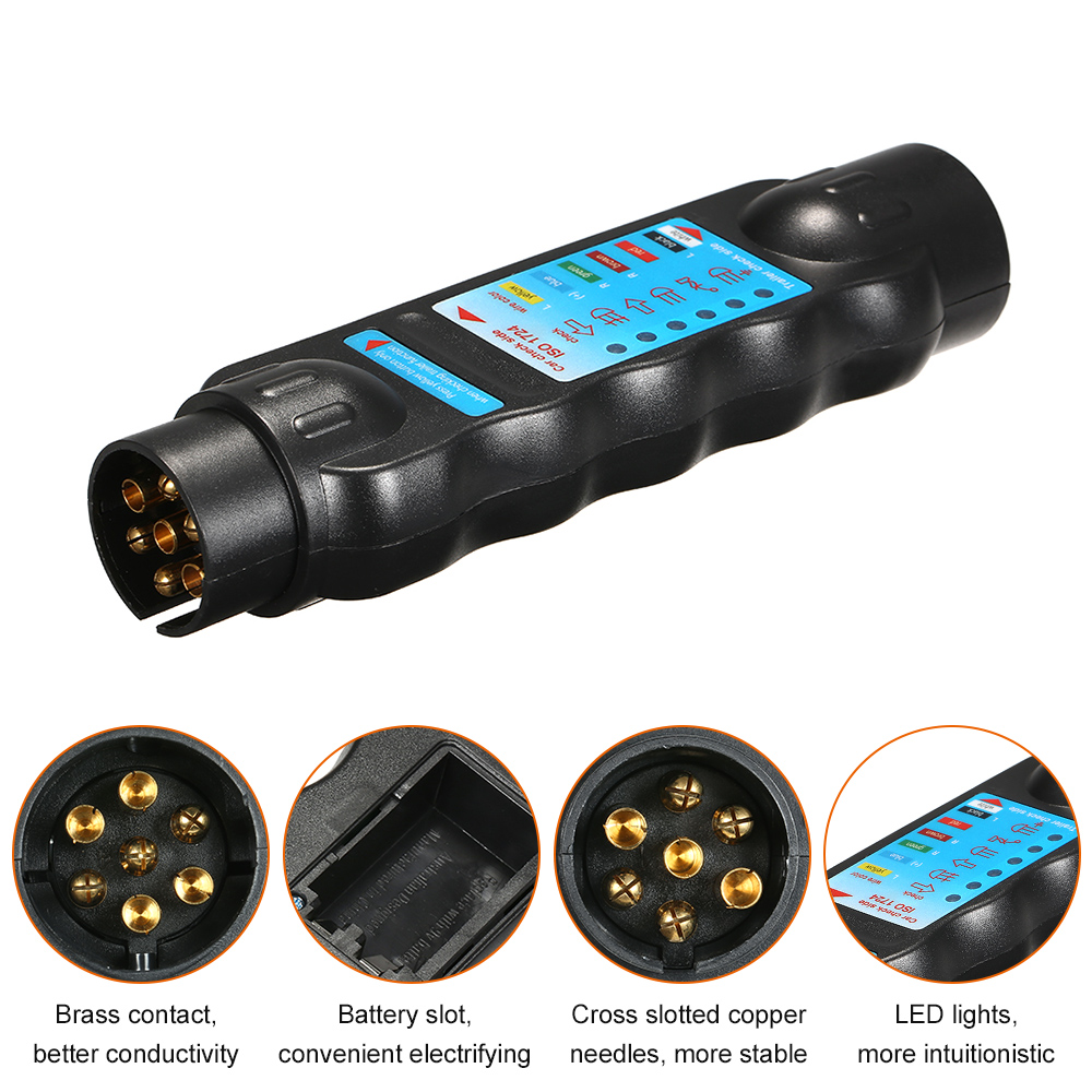 EU Plug 7 Pin Towing Trailer Light Tester Caravan Car Truck Plug Socket Tester Light Electric Diagnostic Wiring Circuit Tester