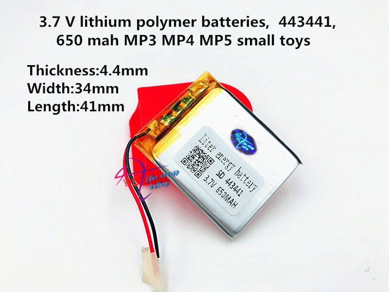 3.7 V, 650mAH 443441 453438 453540 Polymeer lithium-ion/Li-Ion batterij voor MP3, MP4, SPEAKER, bluetooth, GPS, speelgoed, smart watch