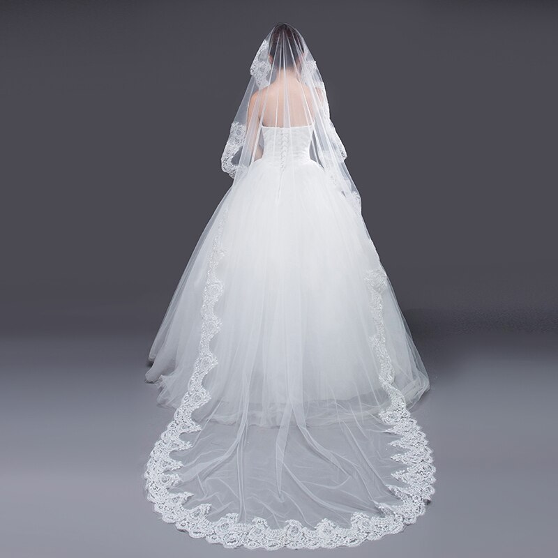 2018 nuovo Disegno Velo Da Sposa Appliques Del Merletto Accessori Da Sposa Cattedrale Bianco 3m di Lunghezza voilà Matrimonio Velo Da Sposa, Senza Pettine