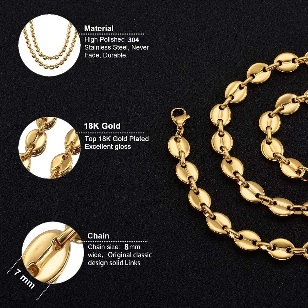 Roestvrijstalen Koffieboon Ketting Sieraden Curb Ketting Voor Mannen Vrouwen 8Mm 10Mm 18Inches 24inches 30Inches Usenset