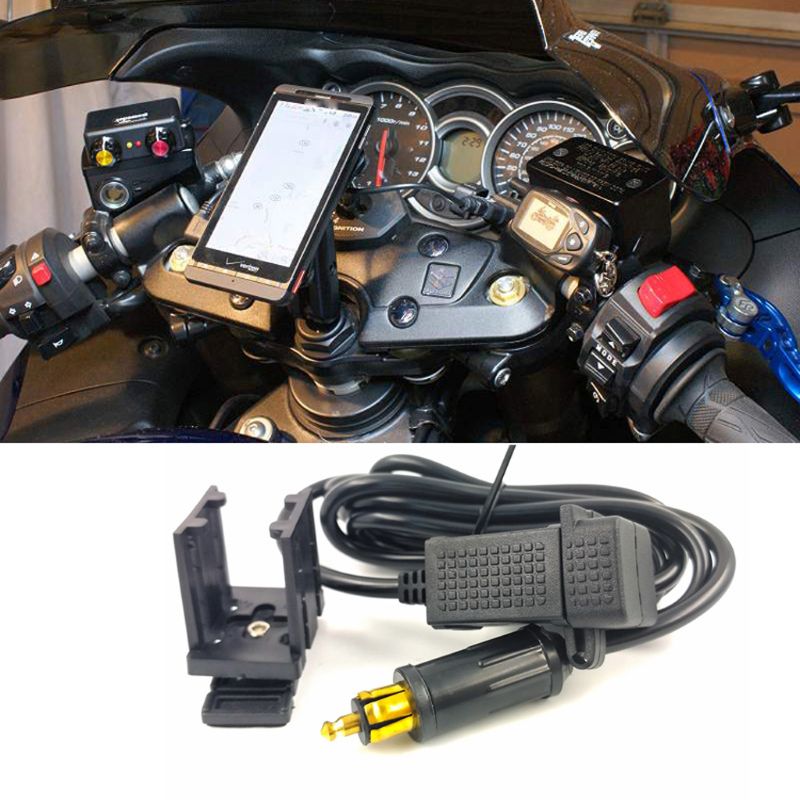 Motorfiets 2.1A Dual USB Charger Socket Power Adapter Met 180cm Kabel voor BMW DIN Hella Plug Telefoon/iPhone /GPS SatNav