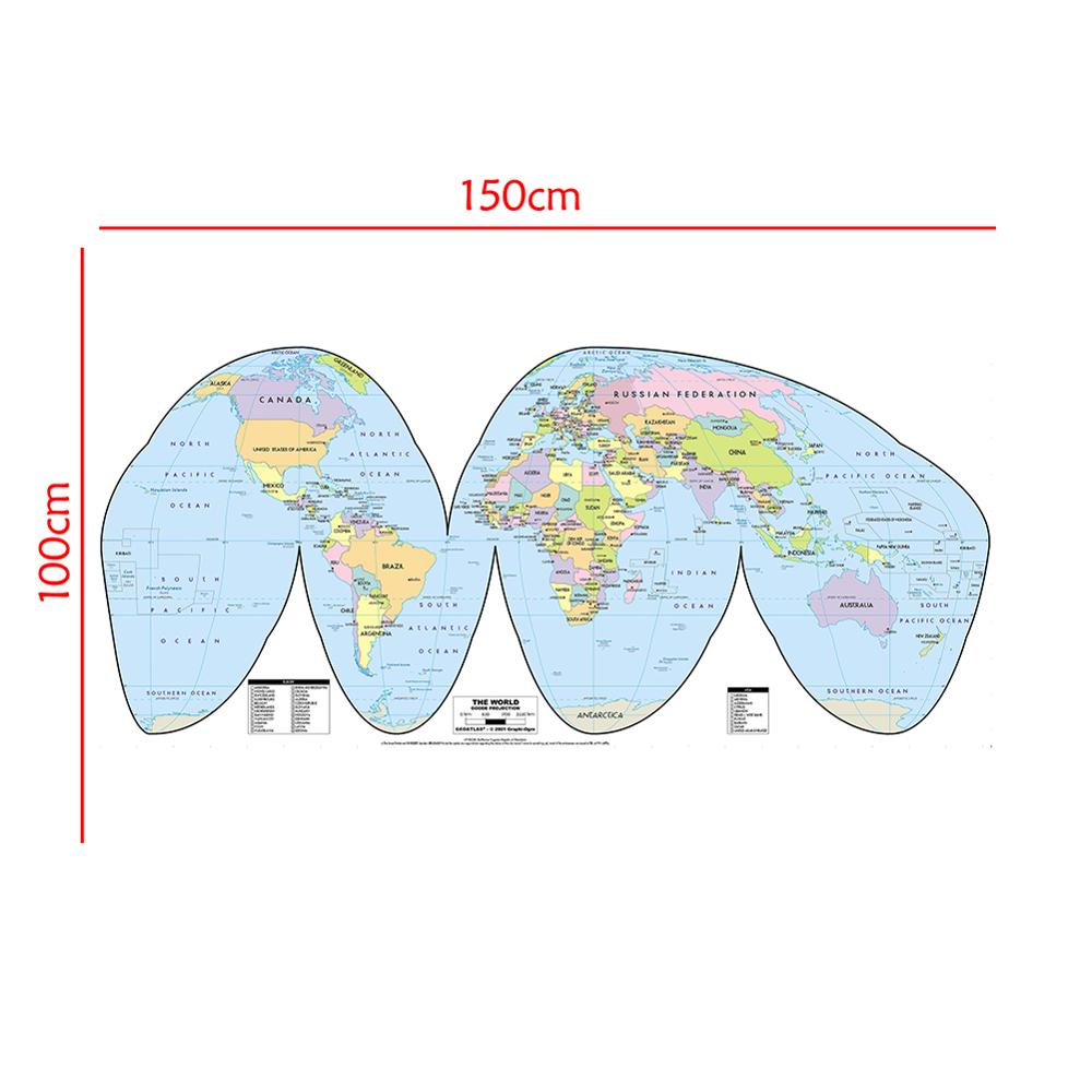 The World Map Goode Projection Country Map With Capital 150x100cm Vinyl Spray Map