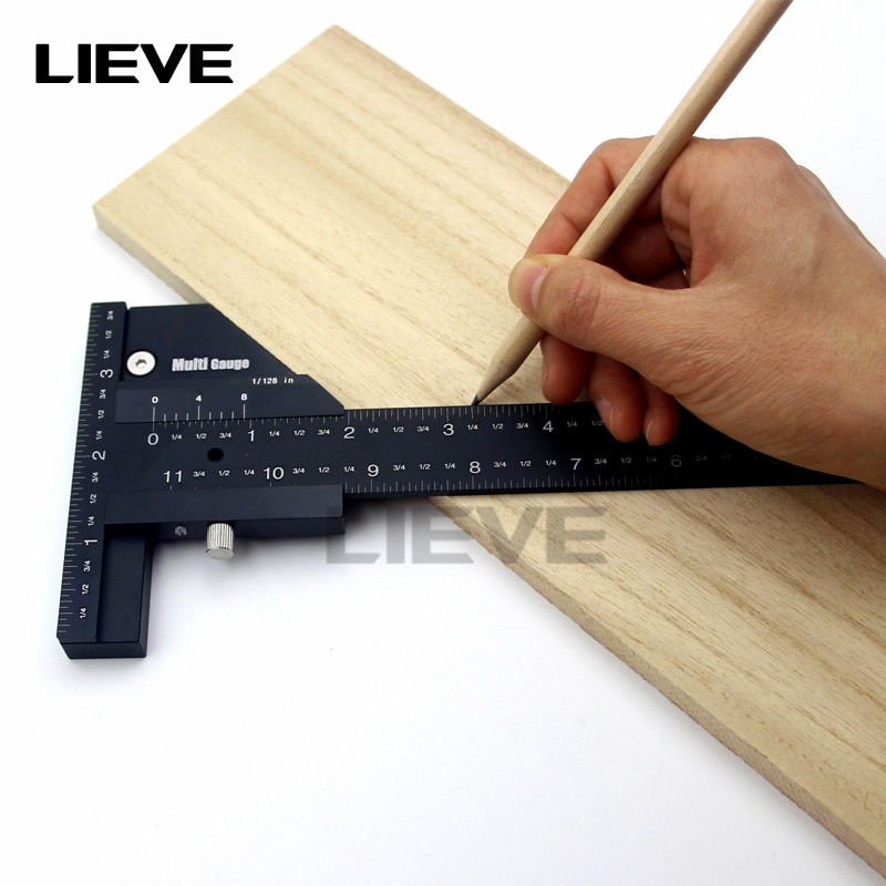 Multifunction Inch MM Woodworking Scriber Gauge Aluminum Steel Measuring Marking Framing Ruler Tool for Carpentry Tools Kit Set