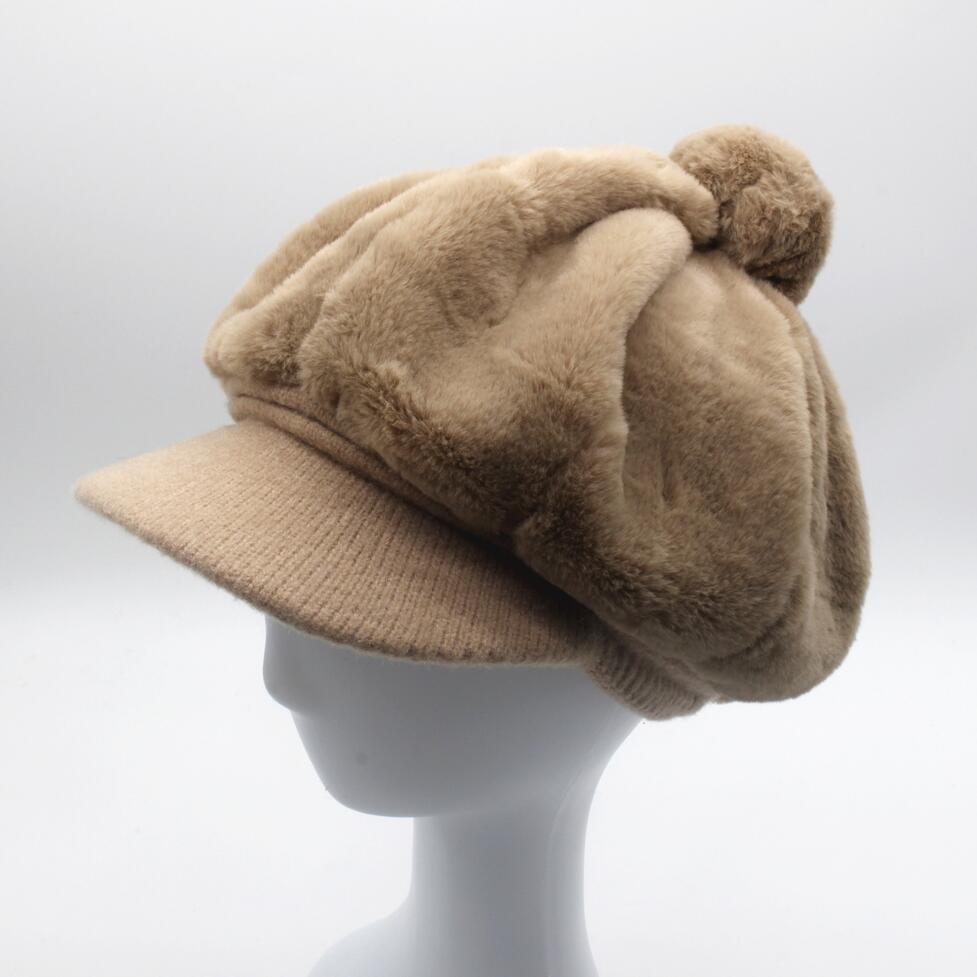 Gorro de punto para niña y niño, boina rosa, octogonal, liso, Newsboy, sombrero para mujer de piel sintética, sombrero de panadero con pompón